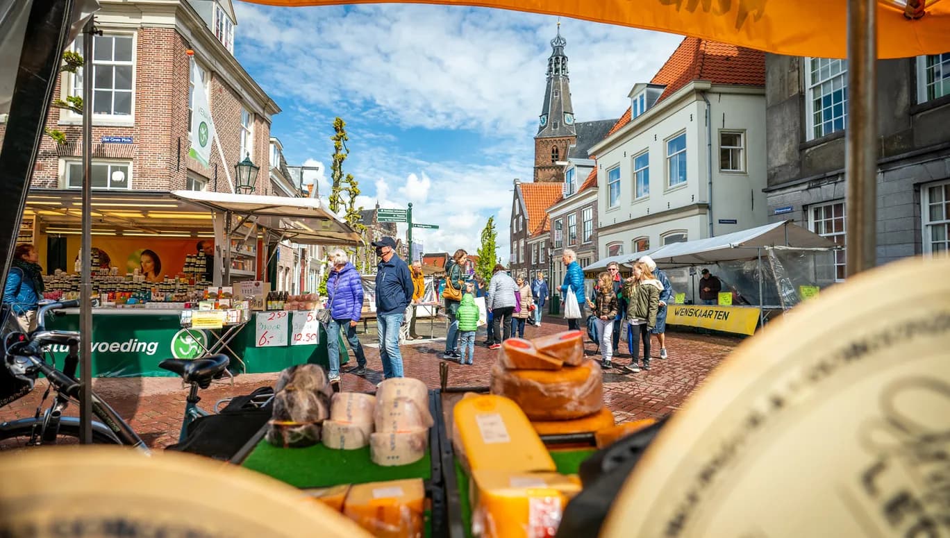 Cheese stall at the Weest market.