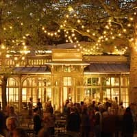 Restaurant at night with sparkly lights