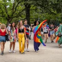 People at the Pride Walk in Amsterdam