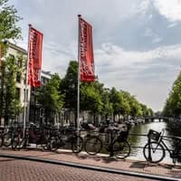 Grachtenfestival flags, on the canals with bicycles