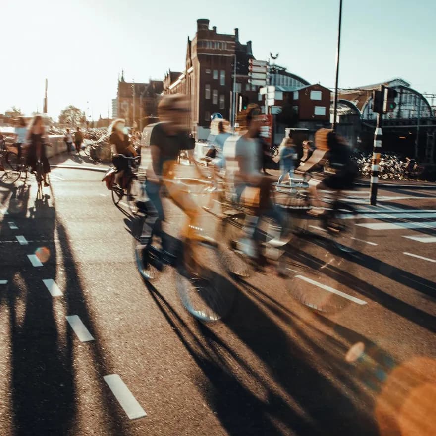 Cyclist crossing the street near Central Station.