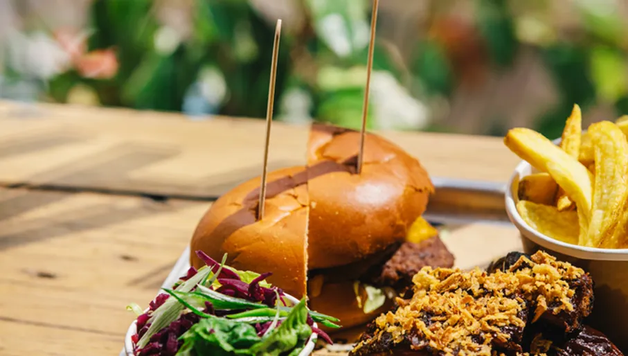 Braai Westerpark, food served, ribs, burgers, fries salad