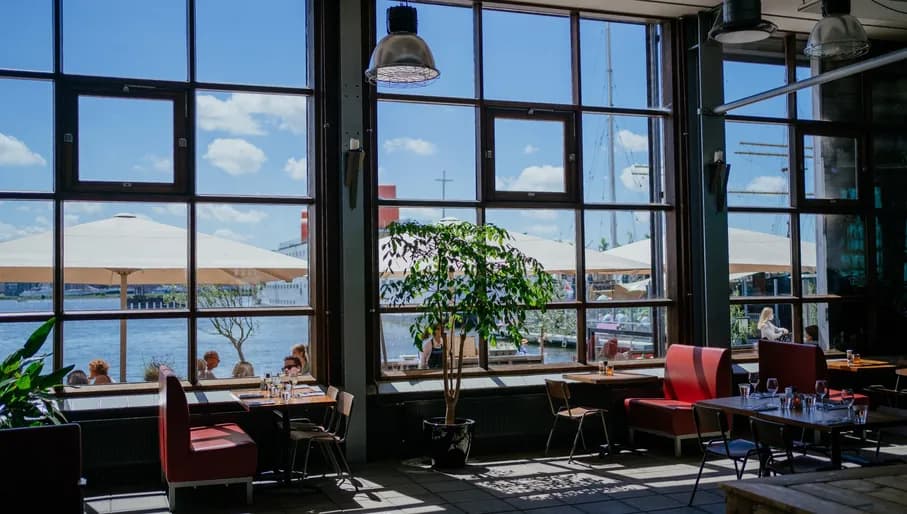 Café-Restaurant de IJkantine interior and view through the window