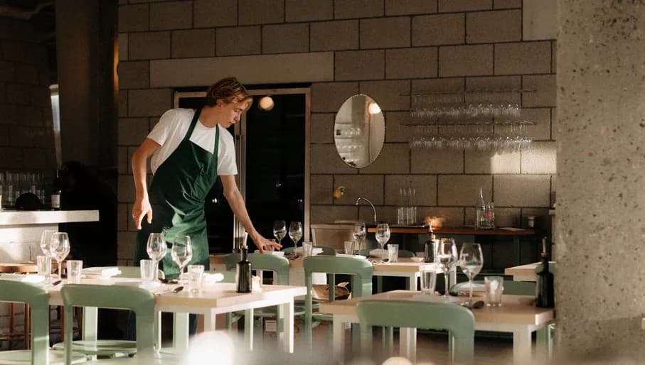Waiter in dining room at Cafe Restaurant Metro