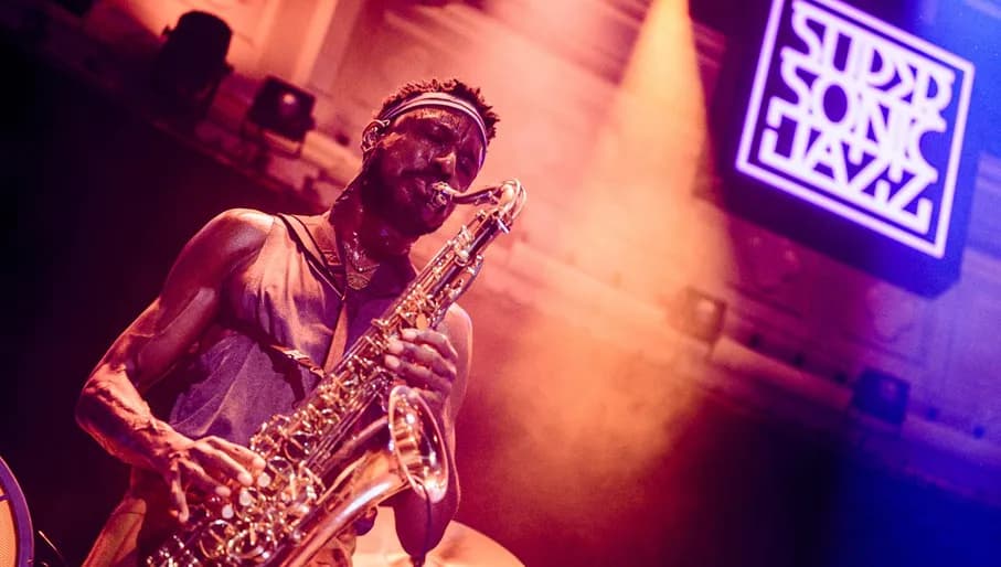 Arists on stage at Super Sonic Jazz Festival 2021 in Paradiso. Sons of Kemet