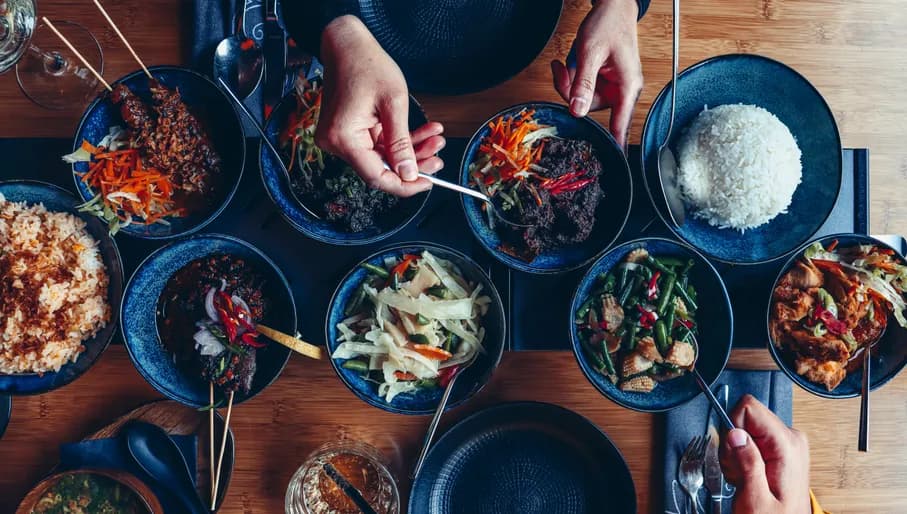 Dishes on table at Sampurna Indonesian restaurant