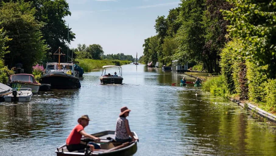 A couple on a boat in the water of the Groene Hart