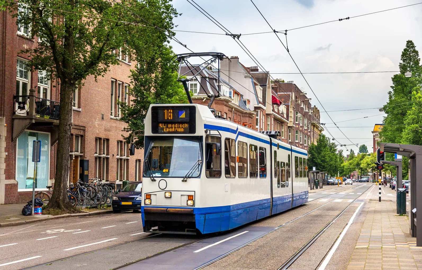 A tram driving in Amsterdam - the Netherlands