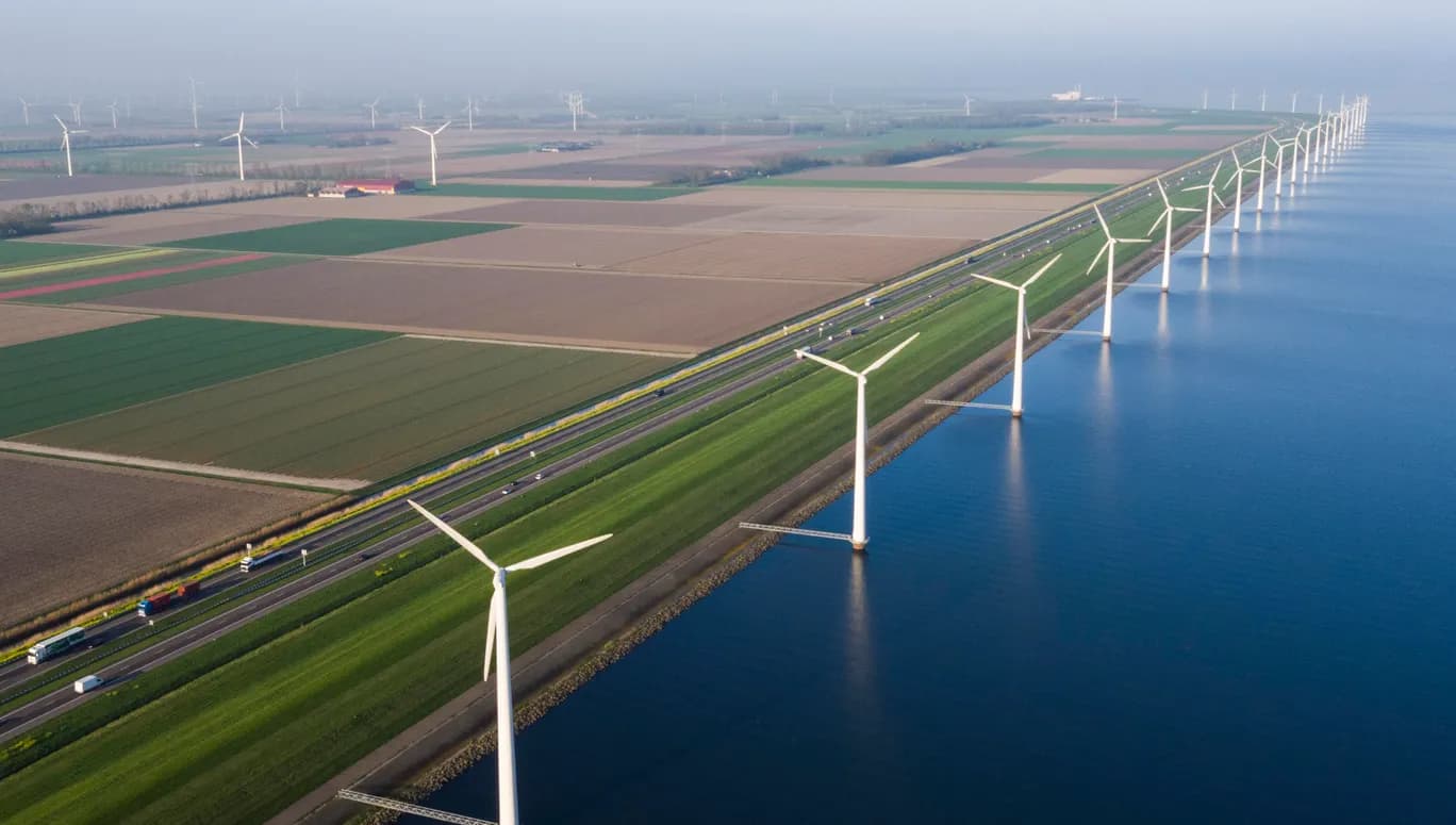 A system of dykes holds back the surrounding water, the level of which is, on average, five meters higher.