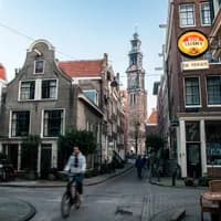 Westerkerk and Cafe de Reiger back streets in De Jordaan