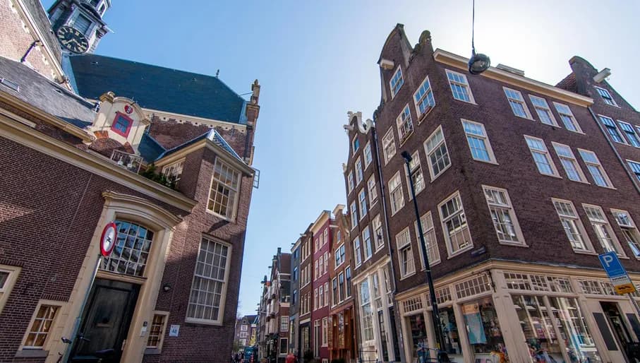 Street corner at Noordermarkt with Noorderkerk